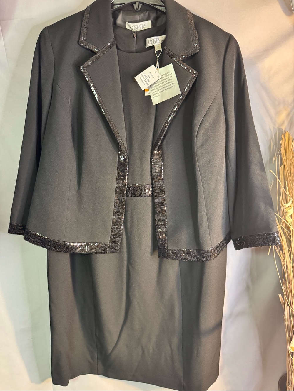 Kasper Black Sequin-Trim Blazer and Dress Set